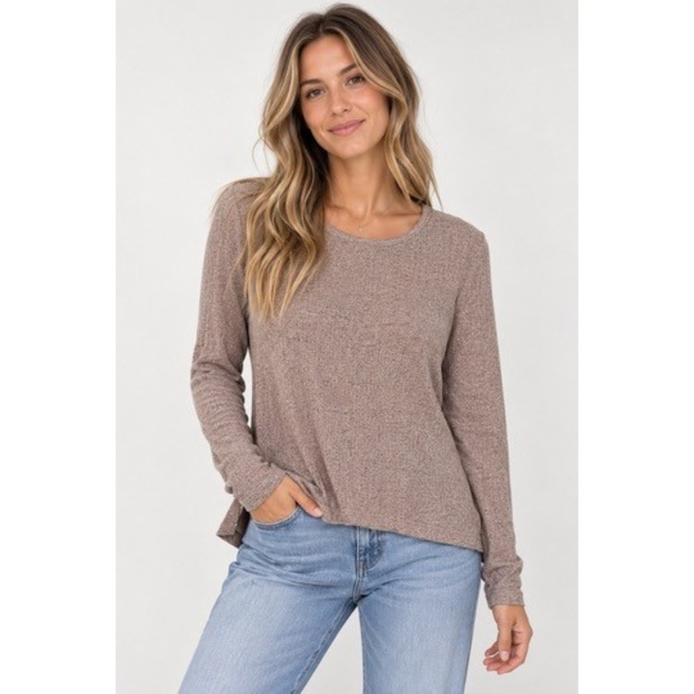 Zara Womens Small Mauve Brown Marl Knit High Low Long Sleeve Top